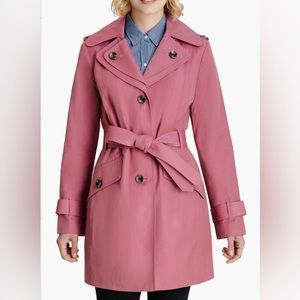 Belted hooded trench coat, water-resistant